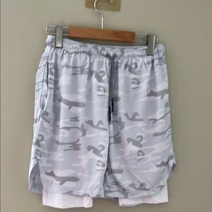 Gray Athletic Shorts with Camouflage Design